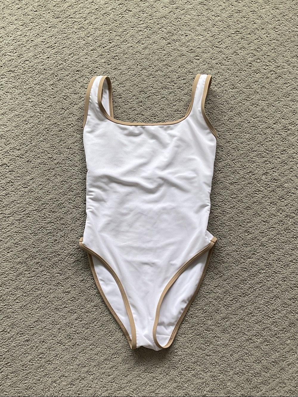 Girls' White One-Piece Swimsuit with Tan Trim 0547